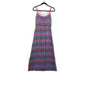 Alpha Elephant Tribal Print Sleeveless Maxi Dress Women’s Size Medium Y2K Boho